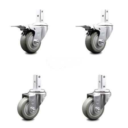 SERVICE CASTER 3.5 Inch Gray Poly Swivel 3/4 Inch Square Stem Caster Total Lock Brakes, 2PK SCC-SQTTL20S3514-PPUB-GRY-34-2-S-2